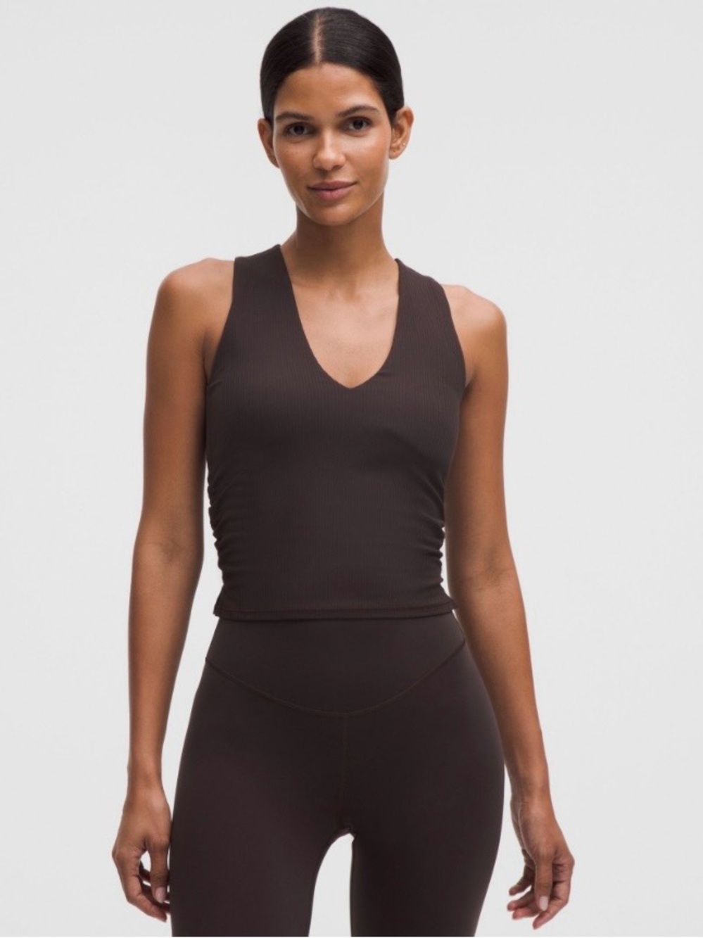 Ribbed V-Neck Tank- Dark Brown